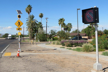 Solar Ped-X Crosswalk with No-Left Sign - Solar Traffic Controls